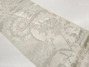 プラチナ箔几帳に花鳥・華文模様織出し袋帯